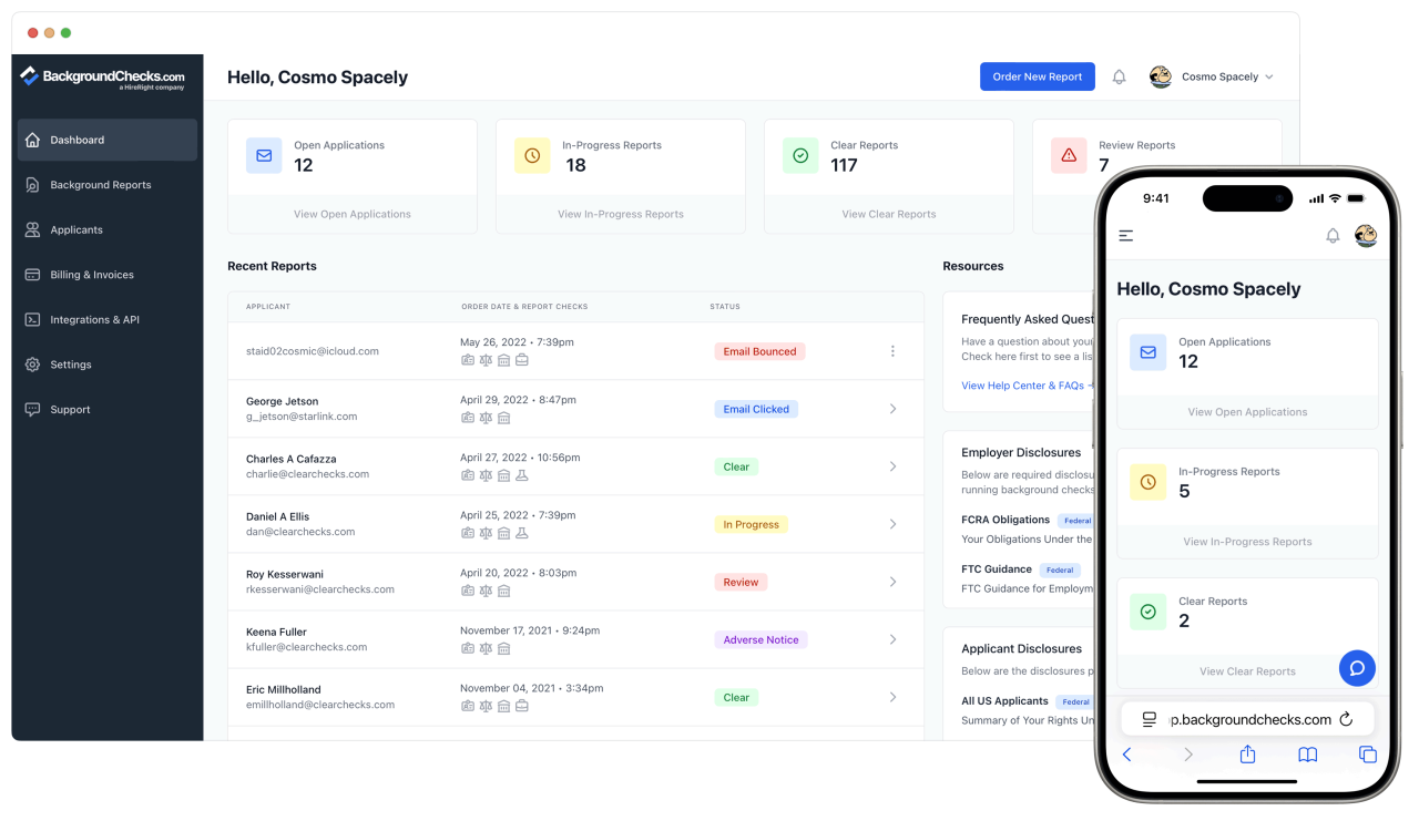 Background Check Dashboard